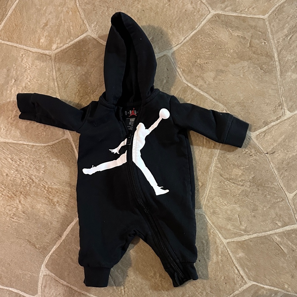 Jordan Black Hooded Infant One-Piece with White Jumpman